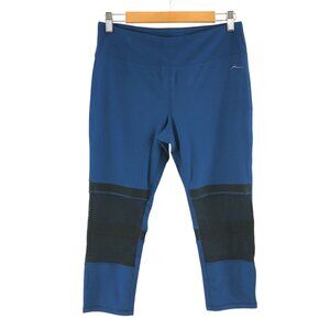 X by Gottex Womens Leggings Color Blocked Diamond Mesh Insert Capri Blue Black L